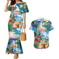 Hawaii Cocktails Couples Matching Mermaid Dress and Hawaiian Shirt Parrot with Cute Beach Landscape and Tropical Plants LT03 Pastel - Polynesian Pride