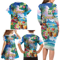 Hawaii Cocktails Family Matching Long Sleeve Bodycon Dress and Hawaiian Shirt Parrot with Cute Beach Landscape and Tropical Plants LT03 - Polynesian Pride
