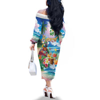 Hawaii Cocktails Family Matching Off The Shoulder Long Sleeve Dress and Hawaiian Shirt Parrot with Cute Beach Landscape and Tropical Plants LT03 - Polynesian Pride