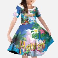 Hawaii Cocktails Family Matching Off Shoulder Maxi Dress and Hawaiian Shirt Parrot with Cute Beach Landscape and Tropical Plants LT03 Daughter's Dress Pastel - Polynesian Pride