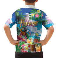 Hawaii Cocktails Family Matching Tank Maxi Dress and Hawaiian Shirt Parrot with Cute Beach Landscape and Tropical Plants LT03 - Polynesian Pride