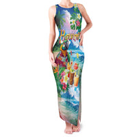 Hawaii Cocktails Family Matching Tank Maxi Dress and Hawaiian Shirt Parrot with Cute Beach Landscape and Tropical Plants LT03 Mom's Dress Pastel - Polynesian Pride