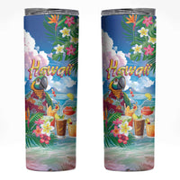 Hawaii Cocktails Skinny Tumbler Parrot with Cute Beach Landscape and Tropical Plants LT03 Pastel - Polynesian Pride