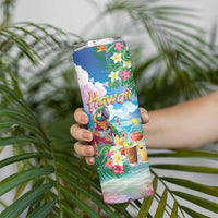 Hawaii Cocktails Skinny Tumbler Parrot with Cute Beach Landscape and Tropical Plants LT03 - Polynesian Pride