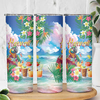 Hawaii Cocktails Skinny Tumbler Parrot with Cute Beach Landscape and Tropical Plants LT03 - Polynesian Pride
