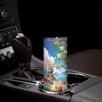Hawaii Cocktails Skinny Tumbler Parrot with Cute Beach Landscape and Tropical Plants LT03 - Polynesian Pride