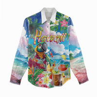 Hawaii Cocktails Women Casual Shirt Parrot with Cute Beach Landscape and Tropical Plants LT03 - Polynesian Pride