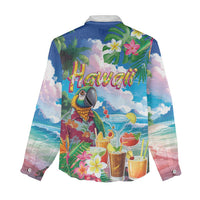 Hawaii Cocktails Women Casual Shirt Parrot with Cute Beach Landscape and Tropical Plants LT03 - Polynesian Pride