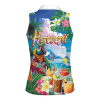 Hawaii Cocktails Women Sleeveless Polo Shirt Parrot with Cute Beach Landscape and Tropical Plants LT03 - Polynesian Pride