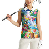 Hawaii Cocktails Women Sleeveless Polo Shirt Parrot with Cute Beach Landscape and Tropical Plants LT03 - Polynesian Pride