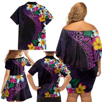 Hawaiian Plumeria-Polynesian Art Tattoo Mauve Color Family Matching Off Shoulder Short Dress and Hawaiian Shirt LT03 - Polynesian Pride