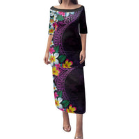 Hawaiian Plumeria-Polynesian Art Tattoo Mauve Color Family Matching Puletasi and Hawaiian Shirt LT03 Mom's Dress Purple - Polynesian Pride