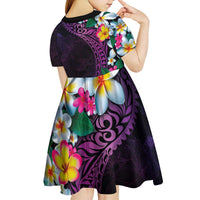 Hawaiian Plumeria-Polynesian Art Tattoo Mauve Color Kid Short Sleeve Dress LT03 - Polynesian Pride