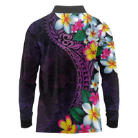 Hawaiian Plumeria-Polynesian Art Tattoo Mauve Color Long Sleeve Polo Shirt LT03 - Polynesian Pride