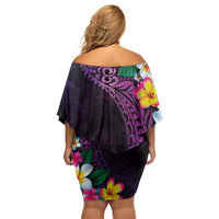 Hawaiian Plumeria-Polynesian Art Tattoo Mauve Color Off Shoulder Short Dress LT03 - Polynesian Pride