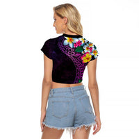 Hawaiian Plumeria-Polynesian Art Tattoo Mauve Color Raglan Cropped T Shirt LT03 - Polynesian Pride