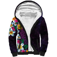 Hawaiian Plumeria-Polynesian Art Tattoo Mauve Color Sherpa Hoodie LT03 Unisex Purple - Polynesian Pride