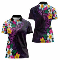 Hawaiian Plumeria-Polynesian Art Tattoo Mauve Color Women Polo Shirt