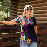 Hawaiian Plumeria-Polynesian Art Tattoo Mauve Color Women Polo Shirt