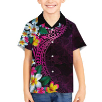 Hawaiian Plumeria-Polynesian Art Tattoo Plum Pink Color Family Matching Off The Shoulder Long Sleeve Dress and Hawaiian Shirt LT03 Son's Shirt Pink - Polynesian Pride
