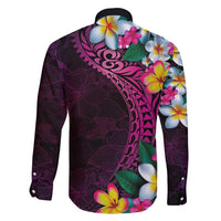 Hawaiian Plumeria-Polynesian Art Tattoo Plum Pink Color Family Matching Off Shoulder Maxi Dress and Hawaiian Shirt LT03 - Polynesian Pride