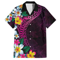 Hawaiian Plumeria-Polynesian Art Tattoo Plum Pink Color Family Matching Tank Maxi Dress and Hawaiian Shirt LT03 Dad's Shirt - Short Sleeve Pink - Polynesian Pride