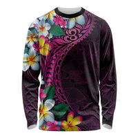 Hawaiian Plumeria-Polynesian Art Tattoo Plum Pink Color Long Sleeve Shirt