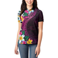 Hawaiian Plumeria-Polynesian Art Tattoo Plum Pink Color Women Polo Shirt LT03 - Polynesian Pride