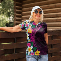 Hawaiian Plumeria-Polynesian Art Tattoo Plum Pink Color Women Polo Shirt LT03 - Polynesian Pride