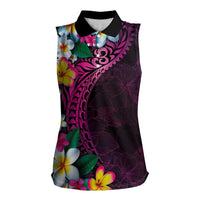 Hawaiian Plumeria-Polynesian Art Tattoo Plum Pink Color Women Sleeveless Polo Shirt LT03 Female Pink - Polynesian Pride