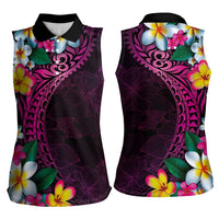 Hawaiian Plumeria-Polynesian Art Tattoo Plum Pink Color Women Sleeveless Polo Shirt LT03 - Polynesian Pride