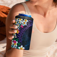 Hawaiian Plumeria-Polynesian Art Tattoo Frosted Blue Violet Color 4 in 1 Can Cooler Tumbler LT03 - Polynesian Pride