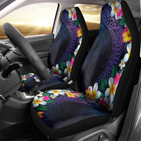 Hawaiian Plumeria-Polynesian Art Tattoo Frosted Blue Violet Color Car Seat Cover LT03 - Polynesian Pride