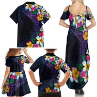 Hawaiian Plumeria-Polynesian Art Tattoo Frosted Blue Violet Color Family Matching Summer Maxi Dress and Hawaiian Shirt LT03 - Polynesian Pride