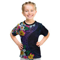Hawaiian Plumeria-Polynesian Art Tattoo Frosted Blue Violet Color Kid T Shirt LT03 Blue - Polynesian Pride
