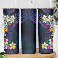 Hawaiian Plumeria-Polynesian Art Tattoo Frosted Blue Violet Color Skinny Tumbler LT03 - Polynesian Pride