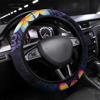 Hawaiian Plumeria-Polynesian Art Tattoo Frosted Blue Violet Color Steering Wheel Cover LT03 Universal Fit Blue - Polynesian Pride