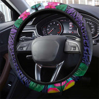 Hawaiian Plumeria-Polynesian Art Tattoo Frosted Blue Violet Color Steering Wheel Cover LT03 - Polynesian Pride
