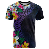 Hawaiian Plumeria-Polynesian Art Tattoo Frosted Blue Violet Color T Shirt LT03 Blue - Polynesian Pride