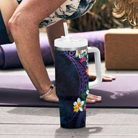 Hawaiian Plumeria-Polynesian Art Tattoo Frosted Blue Violet Color Tumbler With Handle LT03 - Polynesian Pride