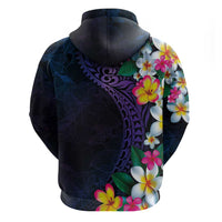 Hawaiian Plumeria-Polynesian Art Tattoo Frosted Blue Violet Color Zip Hoodie LT03 - Polynesian Pride