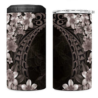 Hawaiian Plumeria-Polynesian Art Tattoo Grayscale Color 4 in 1 Can Cooler Tumbler LT03 One Size: 16 oz Gray - Polynesian Pride