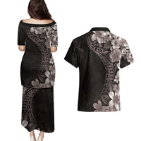 Hawaiian Plumeria-Polynesian Art Tattoo Grayscale Color Couples Matching Puletasi and Hawaiian Shirt LT03 - Polynesian Pride