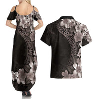 Hawaiian Plumeria-Polynesian Art Tattoo Grayscale Color Couples Matching Summer Maxi Dress and Hawaiian Shirt LT03 - Polynesian Pride