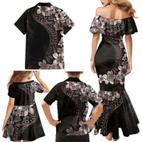 Hawaiian Plumeria-Polynesian Art Tattoo Grayscale Color Family Matching Mermaid Dress and Hawaiian Shirt LT03 - Polynesian Pride