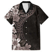 Hawaiian Plumeria-Polynesian Art Tattoo Grayscale Color Family Matching Off Shoulder Maxi Dress and Hawaiian Shirt LT03 Dad's Shirt - Short Sleeve Gray - Polynesian Pride