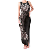 Hawaiian Plumeria-Polynesian Art Tattoo Grayscale Color Family Matching Tank Maxi Dress and Hawaiian Shirt LT03 Mom's Dress Gray - Polynesian Pride