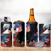 American Samoa and United States Together 4 in 1 Can Cooler Tumbler National Flag with Eagle-Hibiscus and Rose LT03 - Polynesian Pride