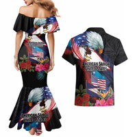 American Samoa and United States Together Couples Matching Mermaid Dress and Hawaiian Shirt National Flag with Eagle-Hibiscus and Rose LT03 - Polynesian Pride