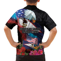 American Samoa and United States Together Family Matching Long Sleeve Bodycon Dress and Hawaiian Shirt National Flag with Eagle-Hibiscus and Rose LT03 - Polynesian Pride